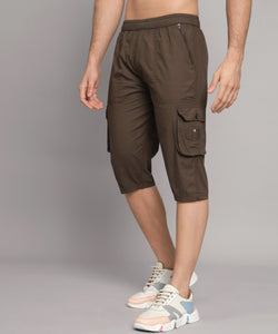 Men's Brown Cotton Three Fourth Shorts