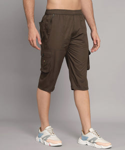 Men's Brown Cotton Three Fourth Shorts