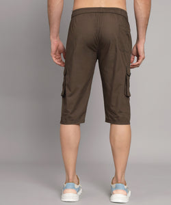 Men's Brown Cotton Three Fourth Shorts