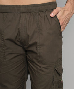 Men's Brown Cotton Three Fourth Shorts