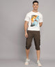 Men's Brown Cotton Three Fourth Shorts