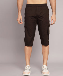 Men's Coffee Cotton Three Fourth Shorts