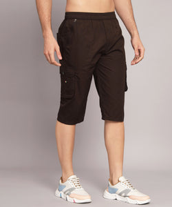 Men's Coffee Cotton Three Fourth Shorts