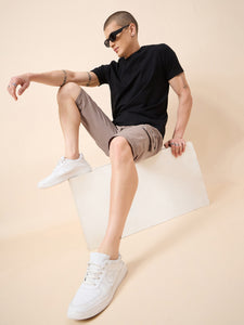 Men's Light Brown Cotton Three Fourth Shorts