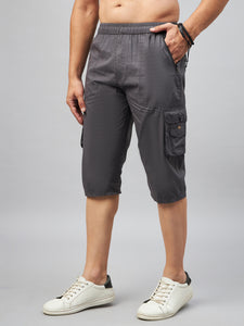 Men's Grey Cotton Three Fourth Shorts