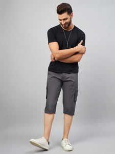 Men's Grey Cotton Three Fourth Shorts