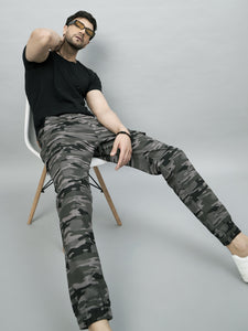 Men's Camouflage Grey Cotton Cargo Trousers