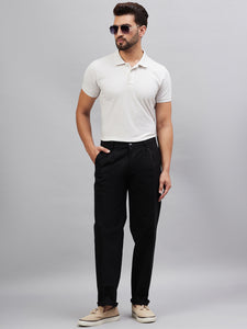 Men Relaxed Black Pure Cotton Trousers