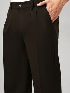 Men Relaxed Dark Brown Pure Cotton Trousers