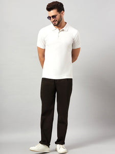 Men Relaxed Dark Brown Pure Cotton Trousers