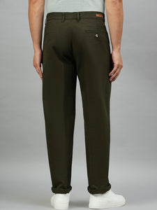 Men Relaxed Dark Green Pure Cotton Trousers
