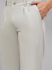Men Relaxed Light Grey Pure Cotton Trousers