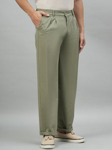 Men Relaxed Light Green Cotton Trousers