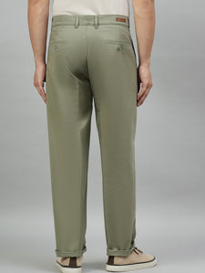 Men Relaxed Light Green Cotton Trousers