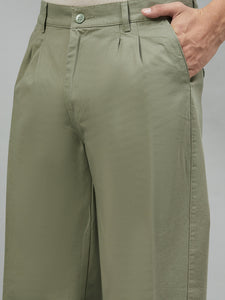 Men Relaxed Light Green Cotton Trousers