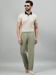 Men Relaxed Light Green Cotton Trousers