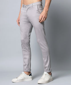 Men's Relaxed Light Grey Pure Cotton Trousers