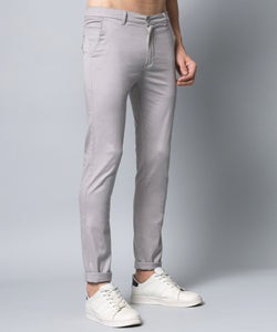 Men's Relaxed Light Grey Pure Cotton Trousers