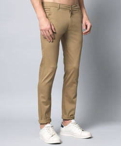 Men's Relaxed Light Brown Pure Cotton Trousers